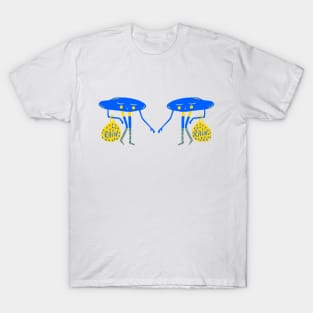 Cute blue clouds shopping for rain, version 2 T-Shirt